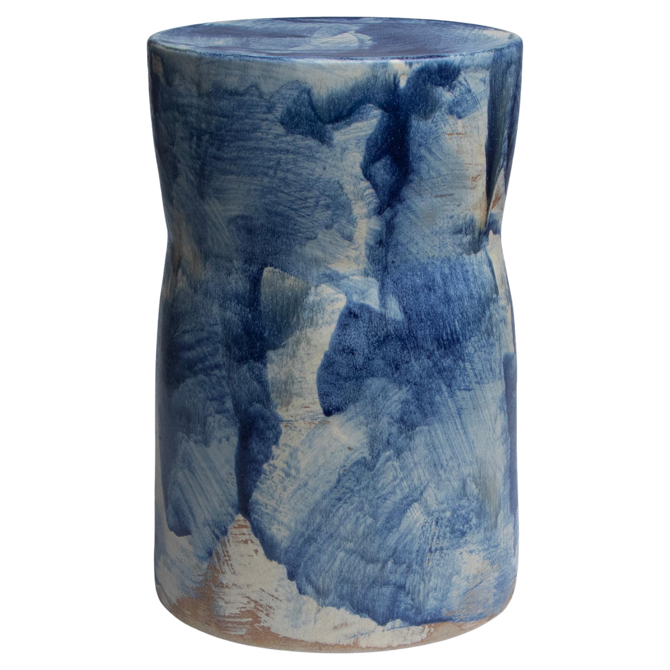 Denim 02 Glazed Stoneware Stool by Pascale Girardin For Sale