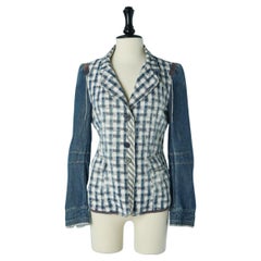 Denim and check fabric single breasted jacket MARITHÉ et FRANÇOIS GIRBAUD