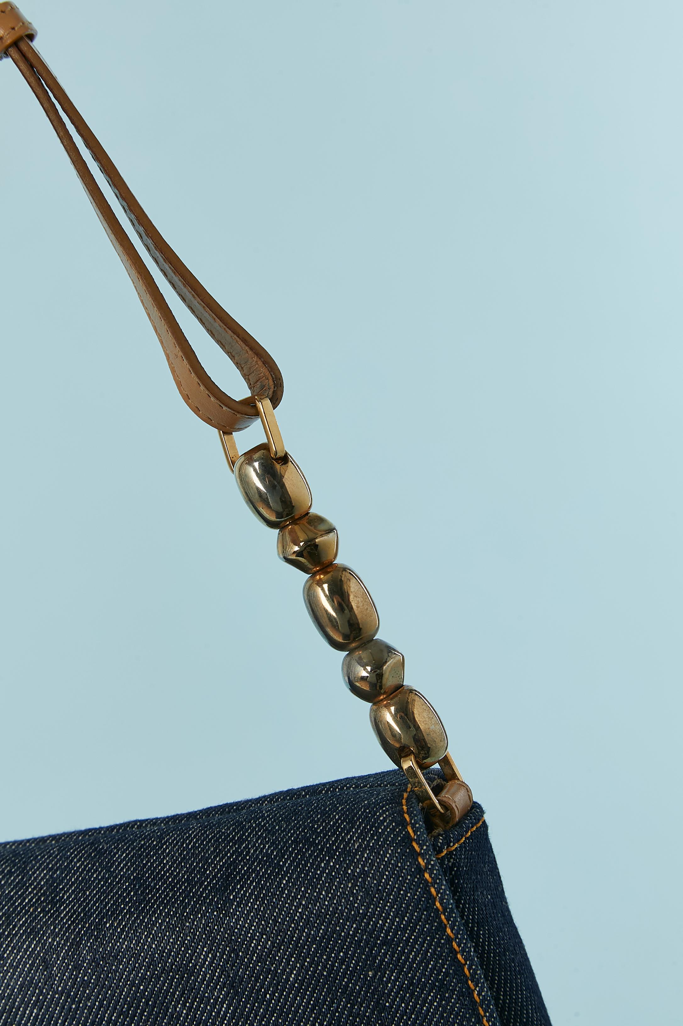 Black Denim and leather shoulder bag with gold metal hardware Christian Dior