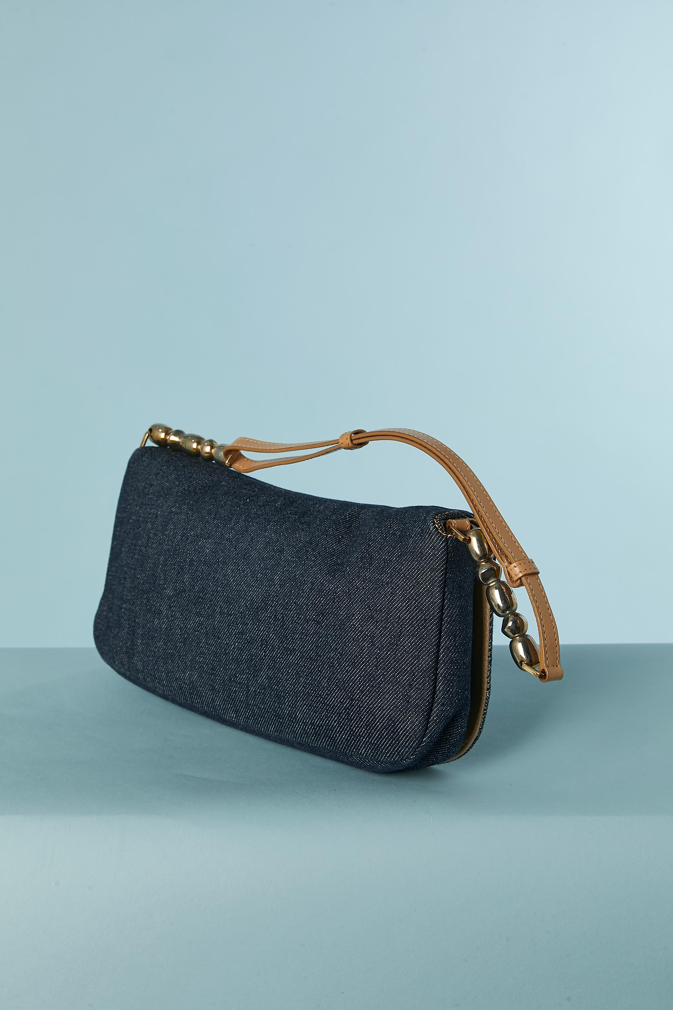 Denim and leather shoulder bag with gold metal hardware Christian Dior In Excellent Condition In Saint-Ouen-Sur-Seine, FR
