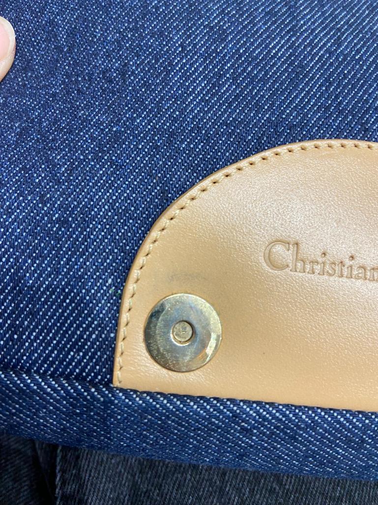 Denim and leather shoulder bag with gold metal hardware Christian Dior 3
