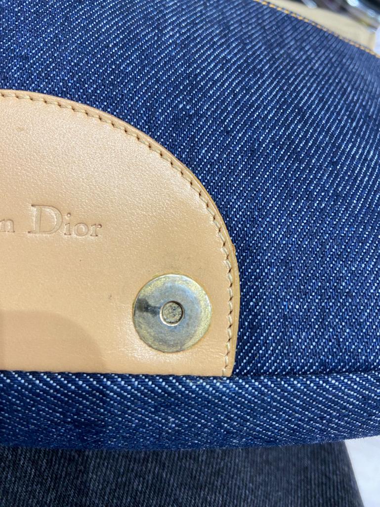 Denim and leather shoulder bag with gold metal hardware Christian Dior 4