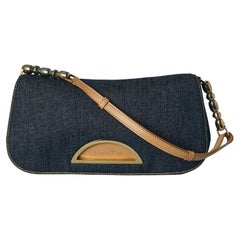 Denim and leather shoulder bag with gold metal hardware Christian Dior