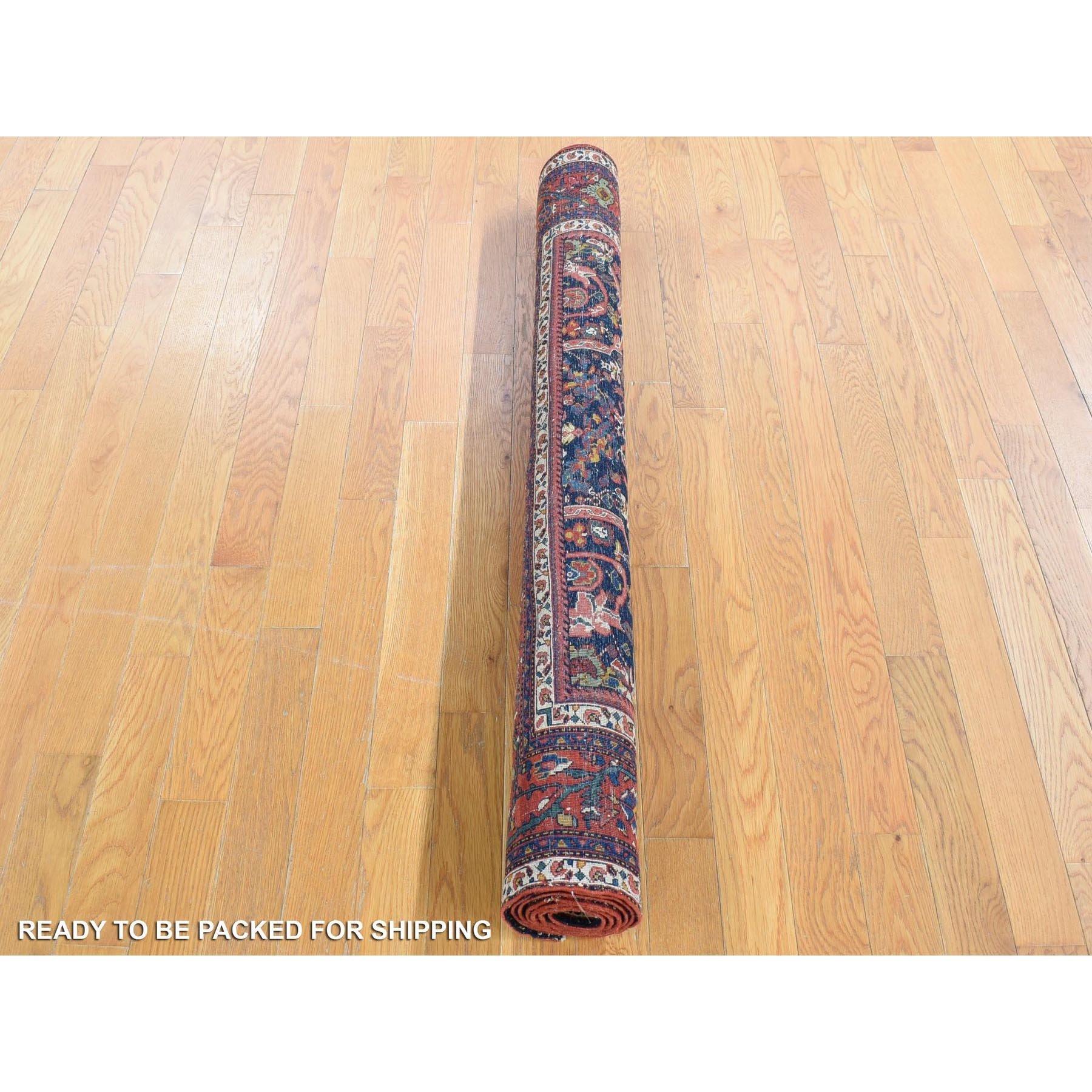 Denim Antique Persian Tabriz Clean Rare Mustaffi Design Wool Hand Knotted Rug In Good Condition For Sale In Carlstadt, NJ