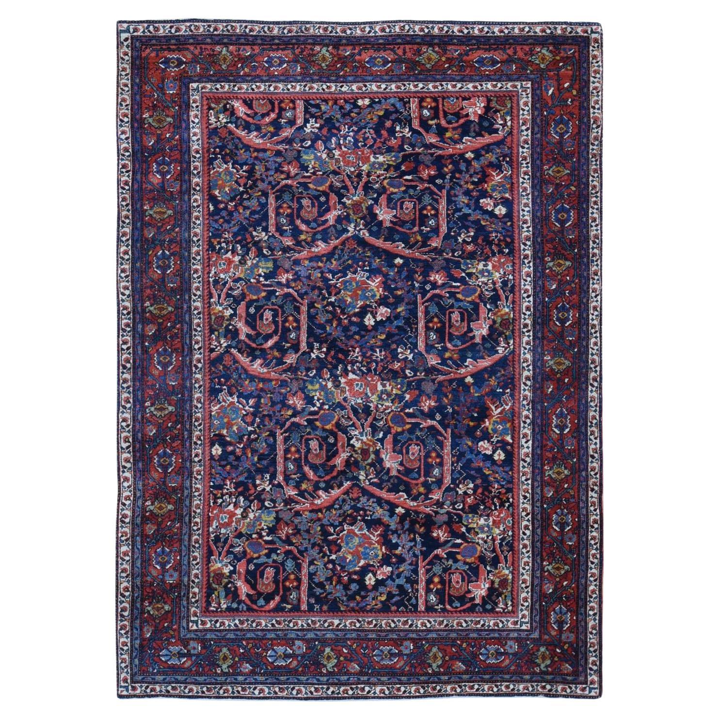 Denim Antique Persian Tabriz Clean Rare Mustaffi Design Wool Hand Knotted Rug For Sale