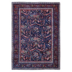 Denim Antique Persian Tabriz Clean Rare Mustaffi Design Wool Hand Knotted Rug
