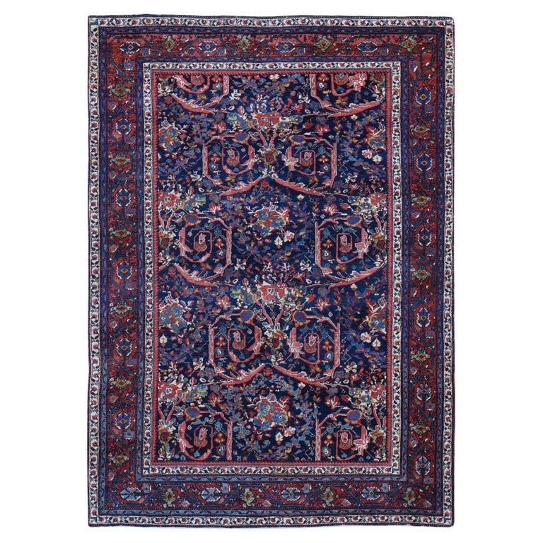 Denim Antique Persian Tabriz Clean Rare Mustaffi Design Wool Hand
