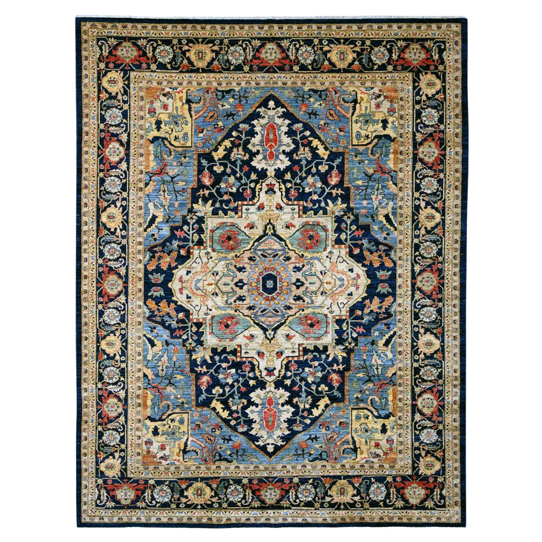 Denim Blue Afghan Peshawar Aryana Heriz Hand Knotted 100% Wool Rug 9'2"x11'10"