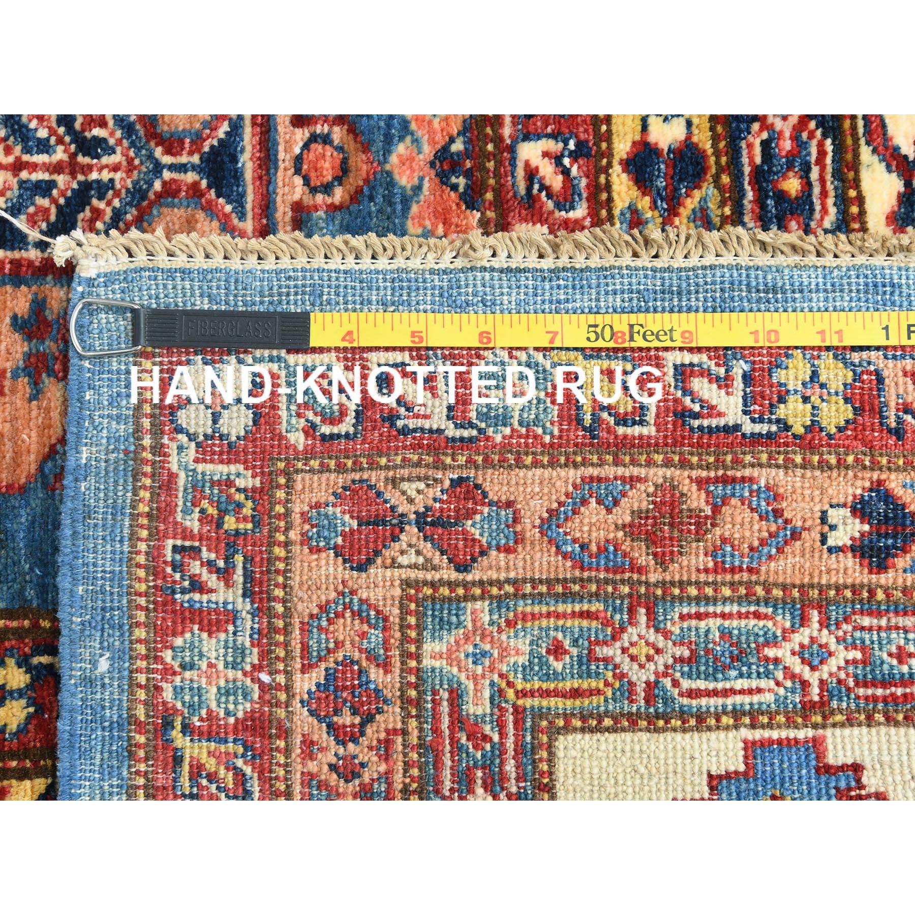 Tapis oriental bleu afghan super Kazak en laine douce nouée à la main  9'x12'7