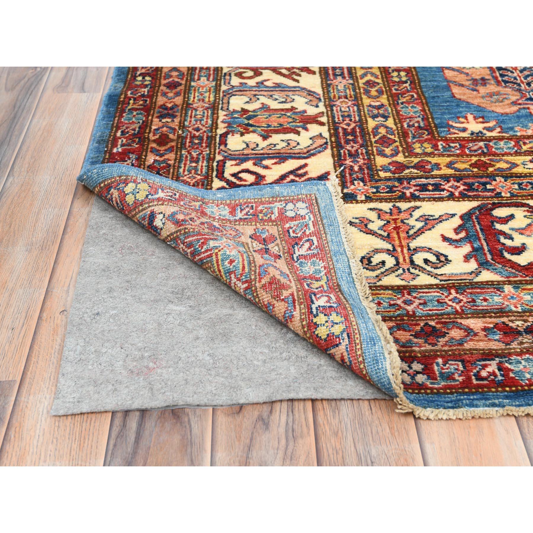 Noué à la main Tapis oriental bleu afghan super Kazak en laine douce nouée à la main  9'x12'7