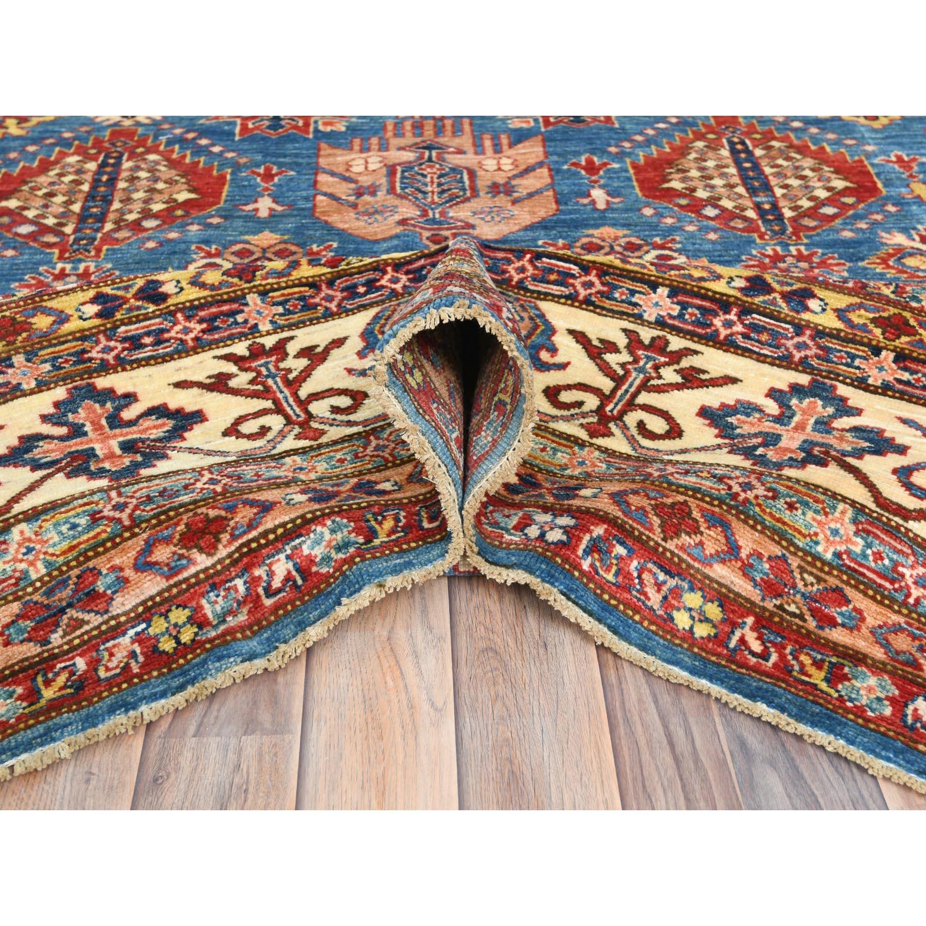 Tapis oriental bleu afghan super Kazak en laine douce nouée à la main  9'x12'7