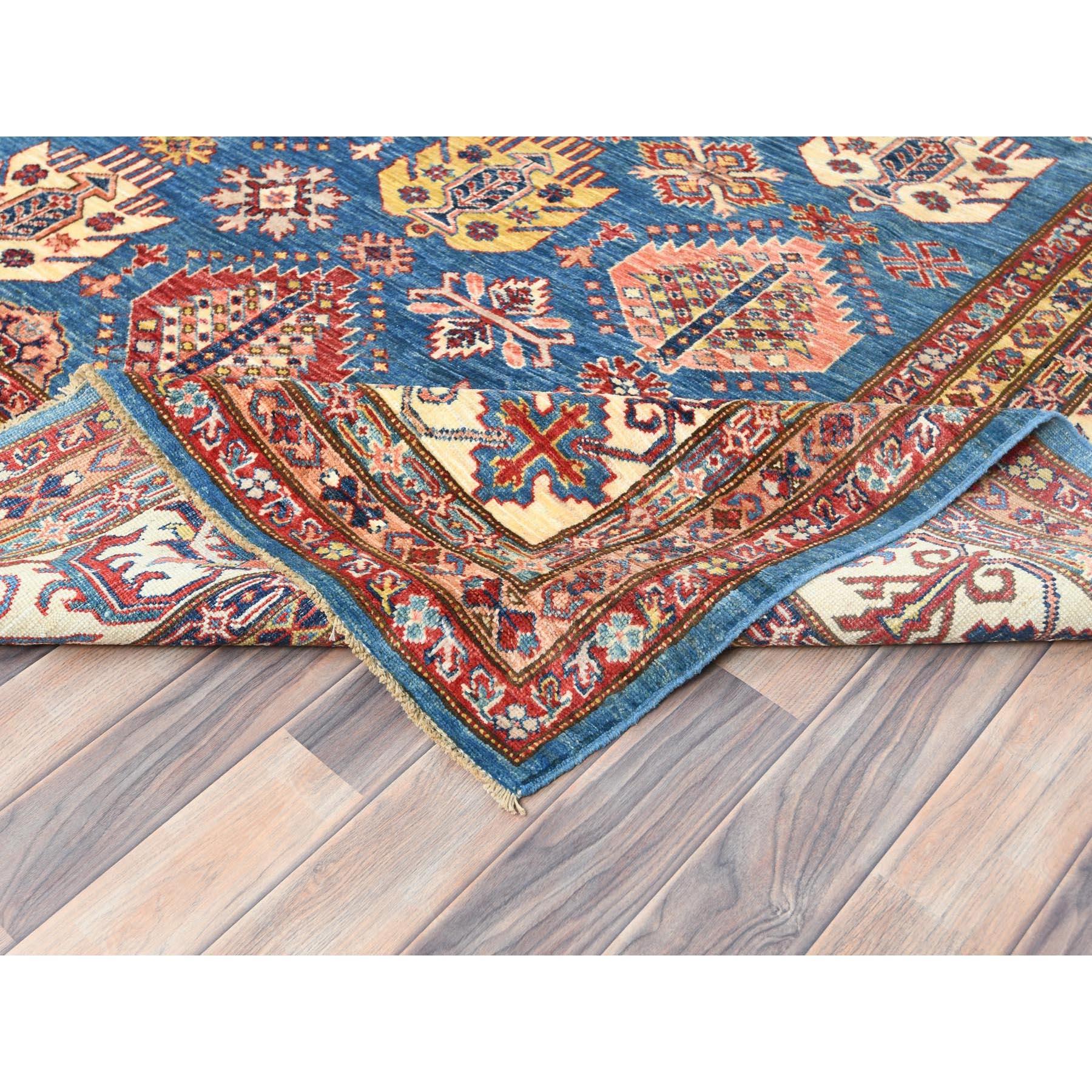 XXIe siècle et contemporain Tapis oriental bleu afghan super Kazak en laine douce nouée à la main  9'x12'7
