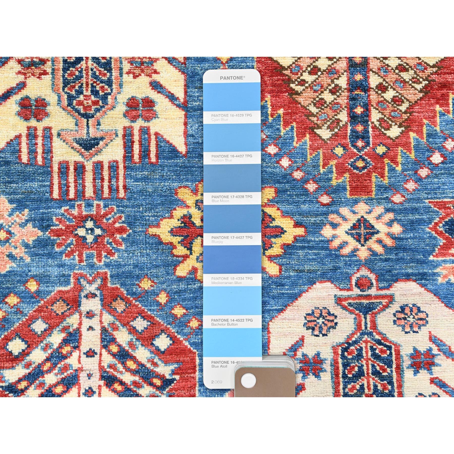 Laine Tapis oriental bleu afghan super Kazak en laine douce nouée à la main  9'x12'7