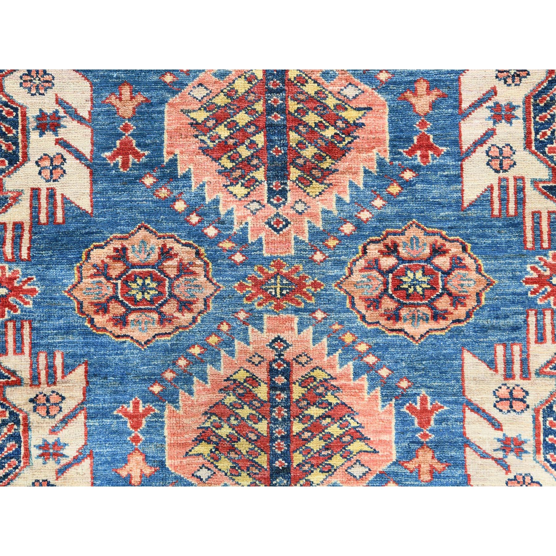 Tapis oriental bleu afghan super Kazak en laine douce nouée à la main  9'x12'7