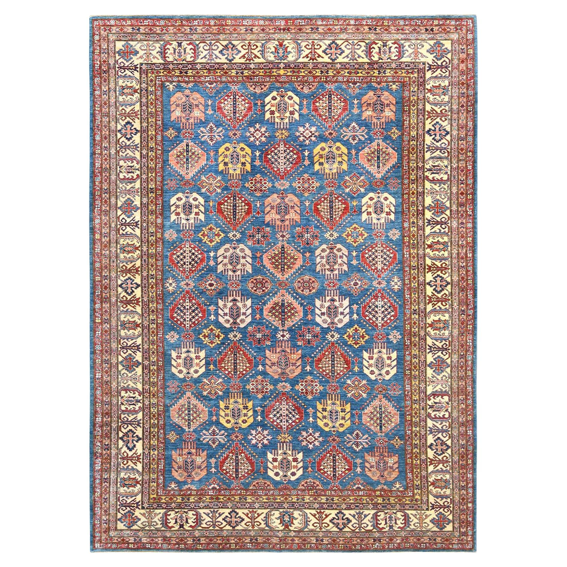 Denim Blue Afghan Super Kazak Soft Wool Hand Knotted Oriental Rug  9'x12'7"
