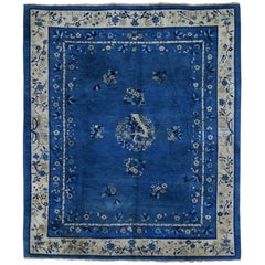 Denim Blue Antique Chinese Peking Hand Knotted Oriental Rug