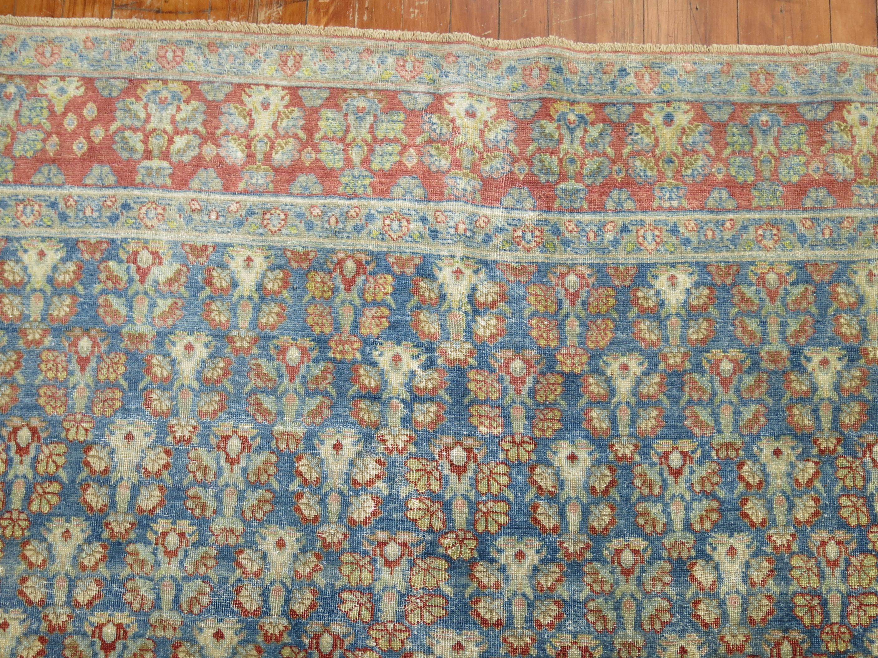 Denim Blue Antique Persian Joshegan Rug, Early 20th Century In Fair Condition For Sale In New York, NY