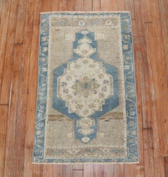 Denim Blue Brown Vintage Oushak Mini Rug