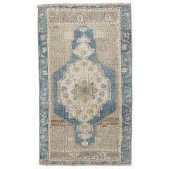 Denim Blue Brown Vintage Oushak Mini Rug