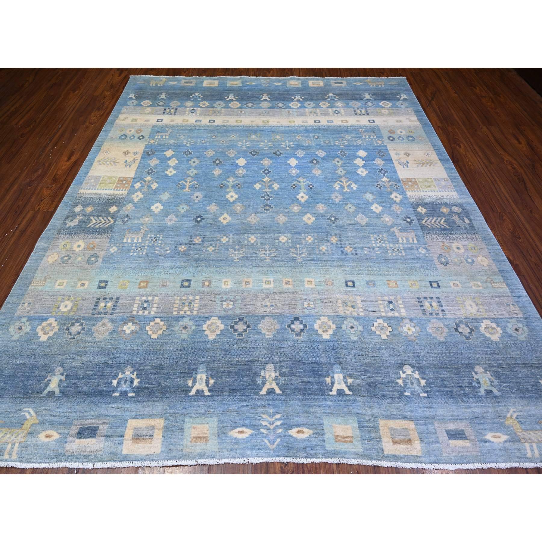 Denim Blauer feiner Kashkuli Gabbeh Handgeknüpfter orientalischer Teppich aus reiner Wolle 8'2