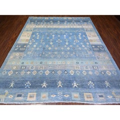 Denim Blue Fine Kashkuli Gabbeh Pure Wool Hand Knotted Oriental Rug 8'2" x 9'7"