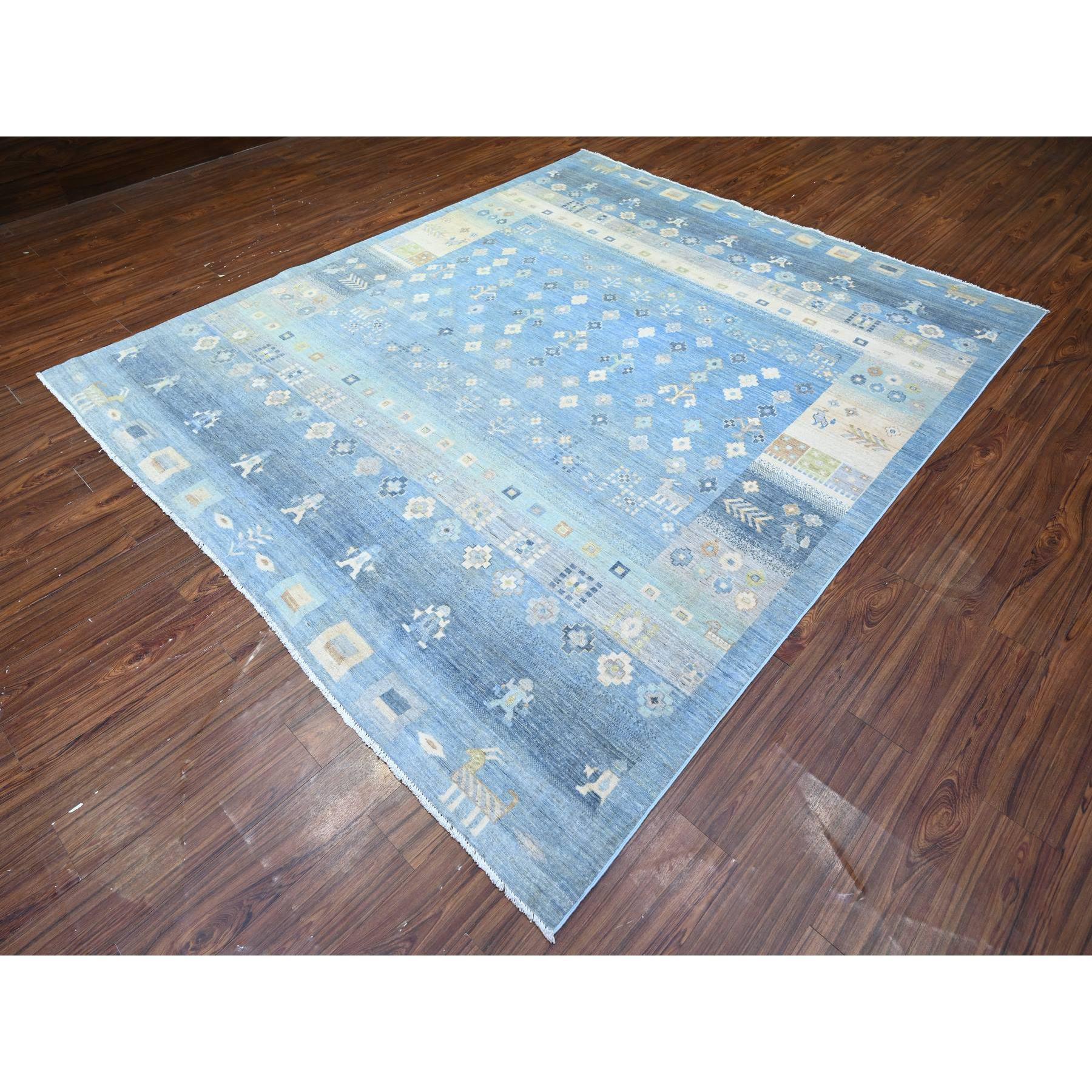 Denim Blauer feiner Kashkuli Gabbeh Handgeknüpfter orientalischer Teppich aus reiner Wolle 8'2