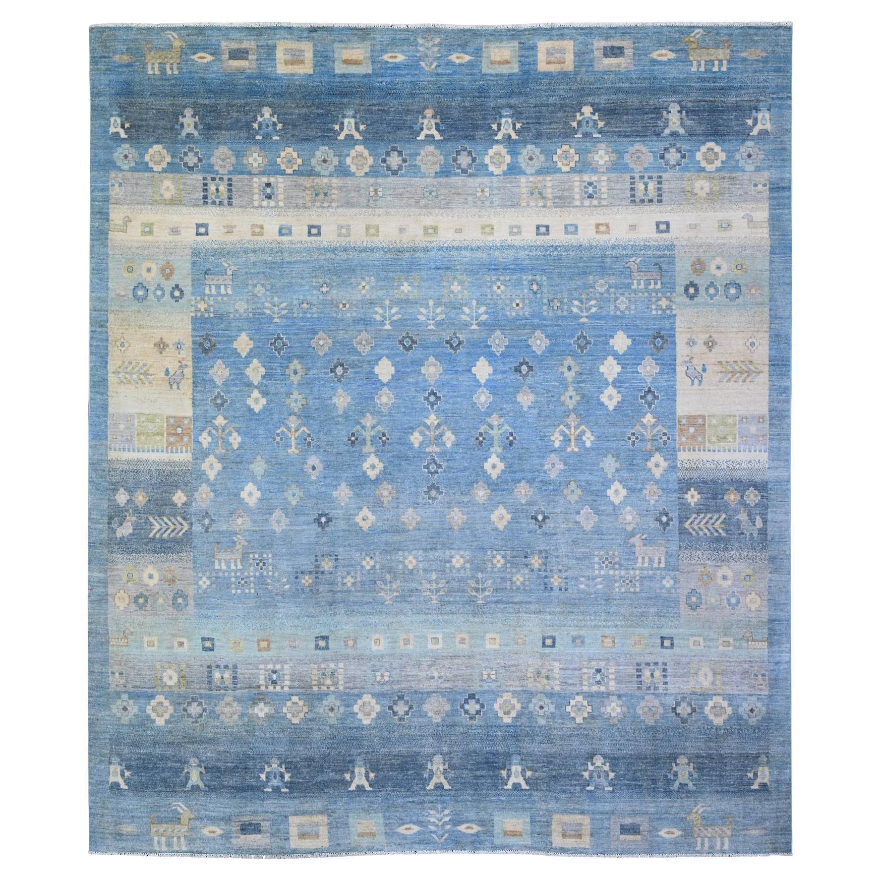 Denim Blauer feiner Kashkuli Gabbeh Handgeknüpfter orientalischer Teppich aus reiner Wolle 8'2" x 9'7"