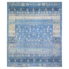 Denim Blue Fine Kashkuli Gabbeh Pure Wool Hand Knotted Oriental Rug 8'2" x 9'7"