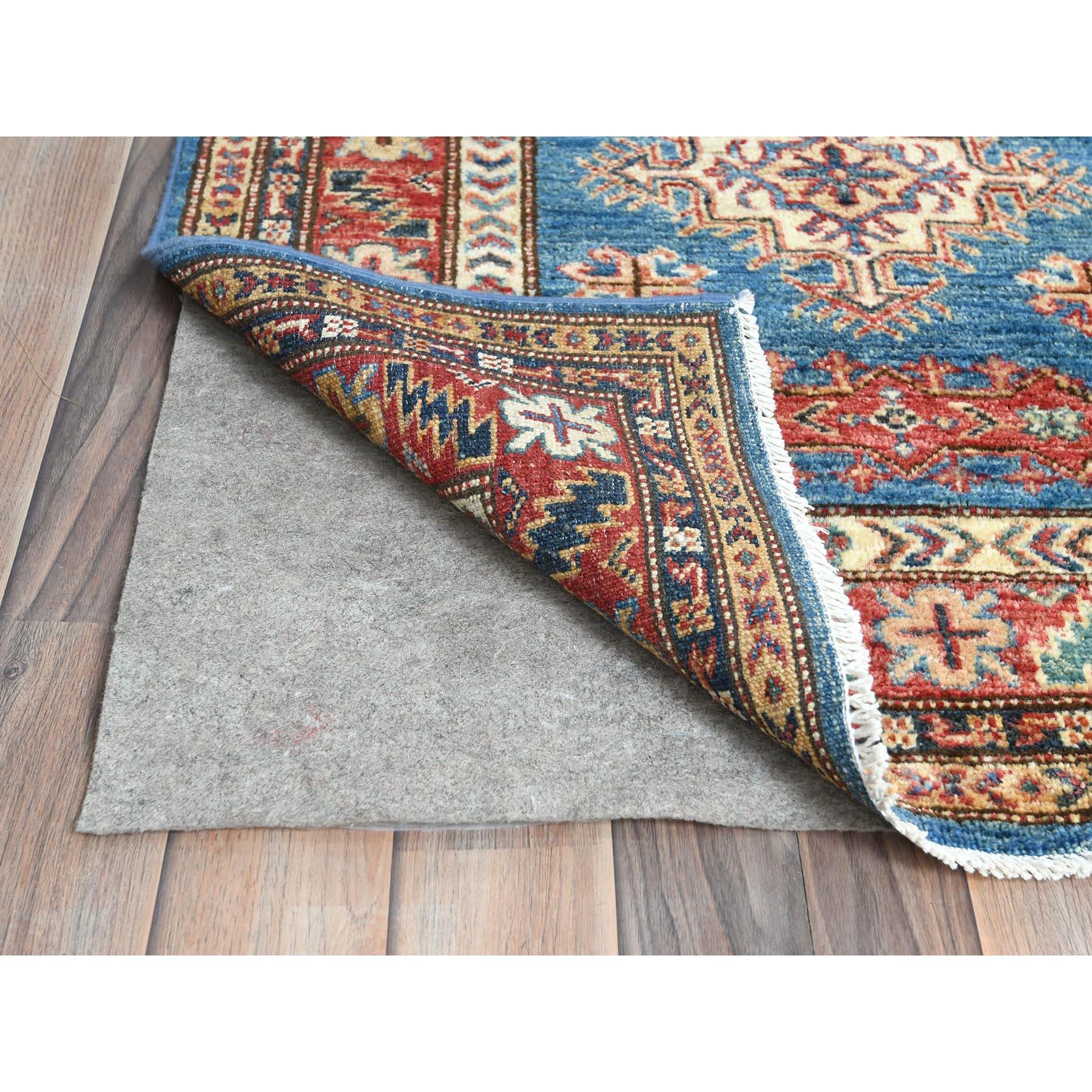 Denim Blauer handgeknüpfter Afghan Super Kazak reiner Wollteppich XL Läufer 2'8