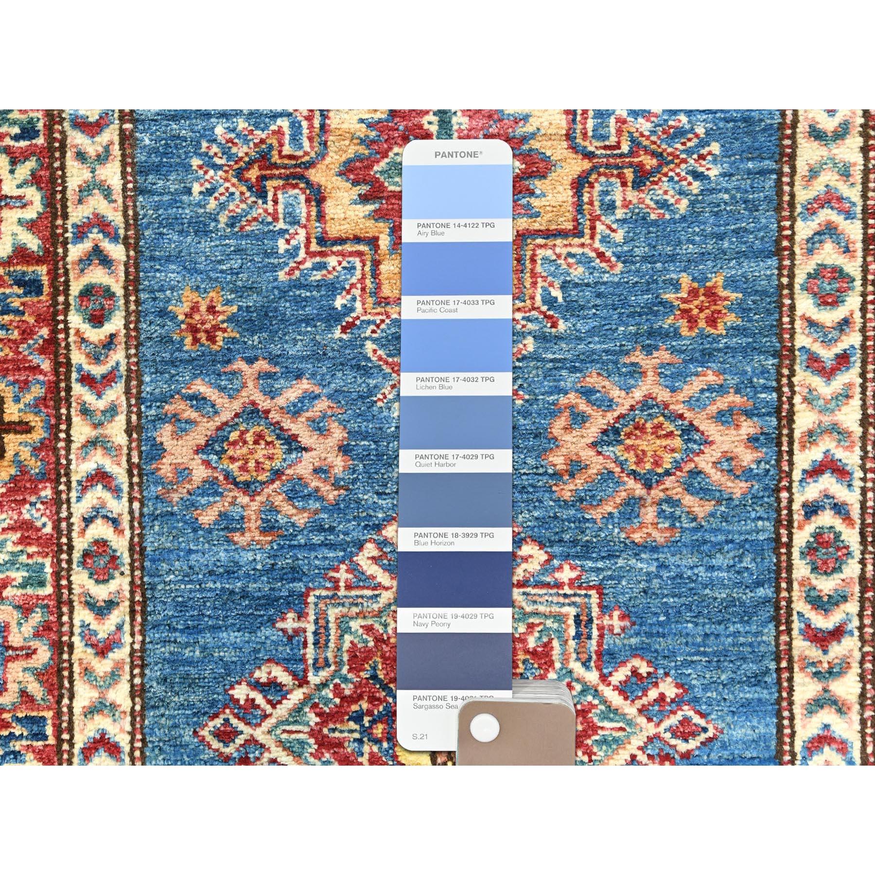 Denim Blauer handgeknüpfter Afghan Super Kazak reiner Wollteppich XL Läufer 2'8