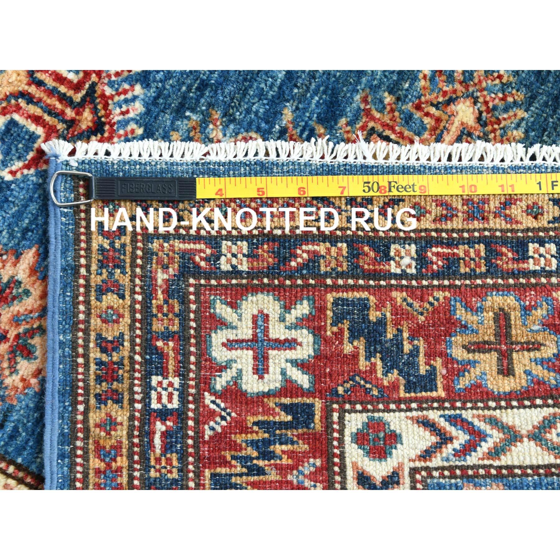 Denim Blauer handgeknüpfter Afghan Super Kazak reiner Wollteppich XL Läufer 2'8
