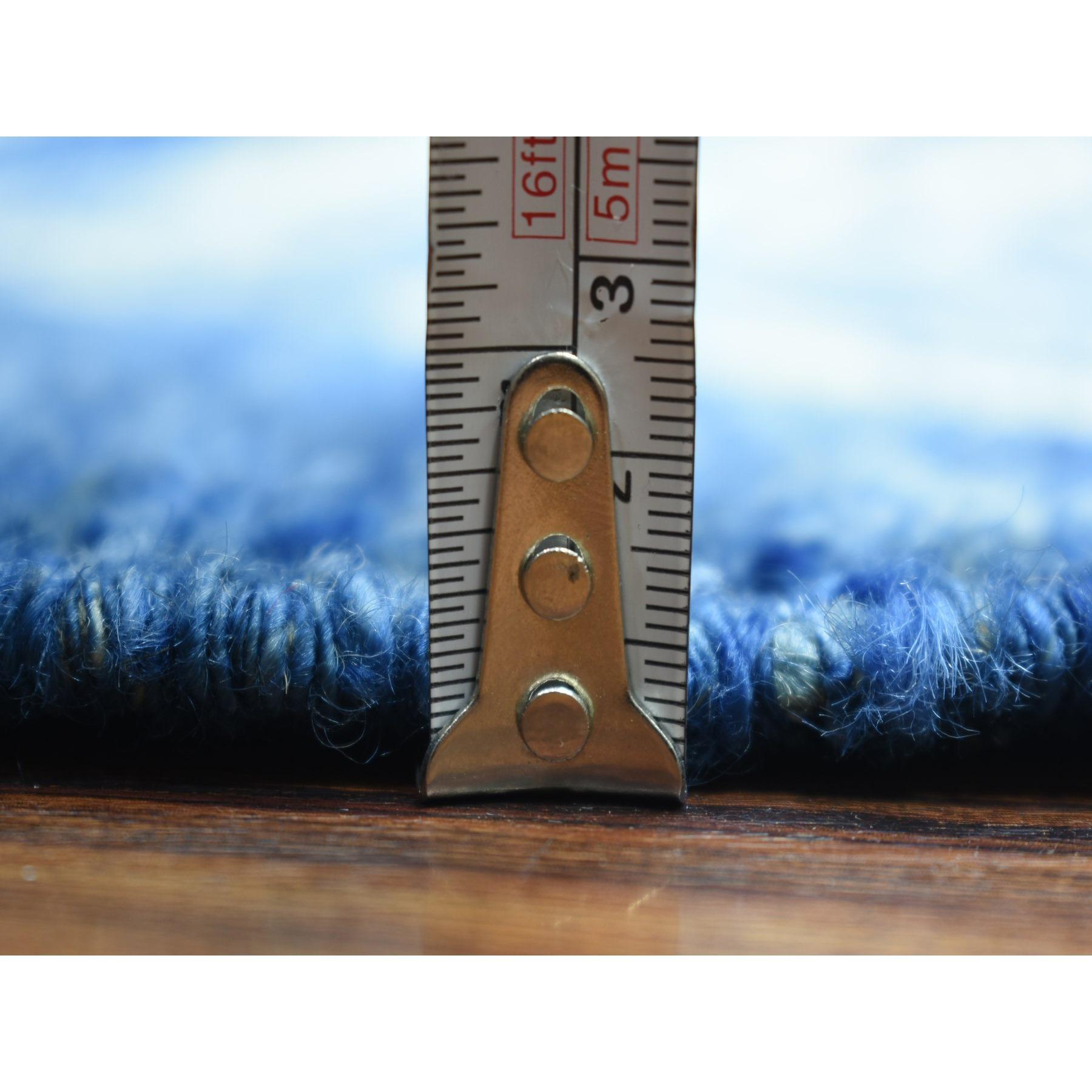 Denim Blue Hand Knotted Soft and Shiny Wool Moroccan Berber Rug 12'3