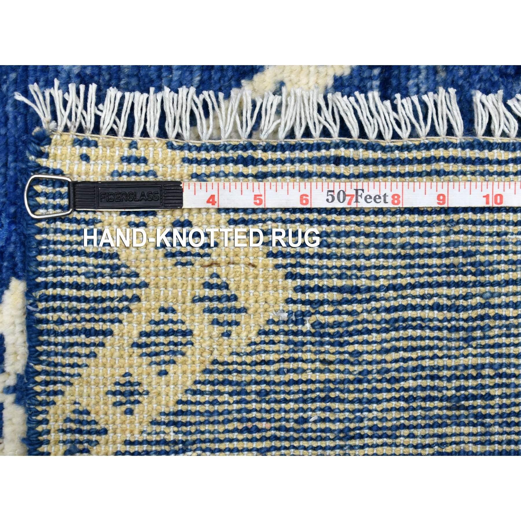 Denim Blue Hand Knotted Soft and Shiny Wool Moroccan Berber Rug 12'3