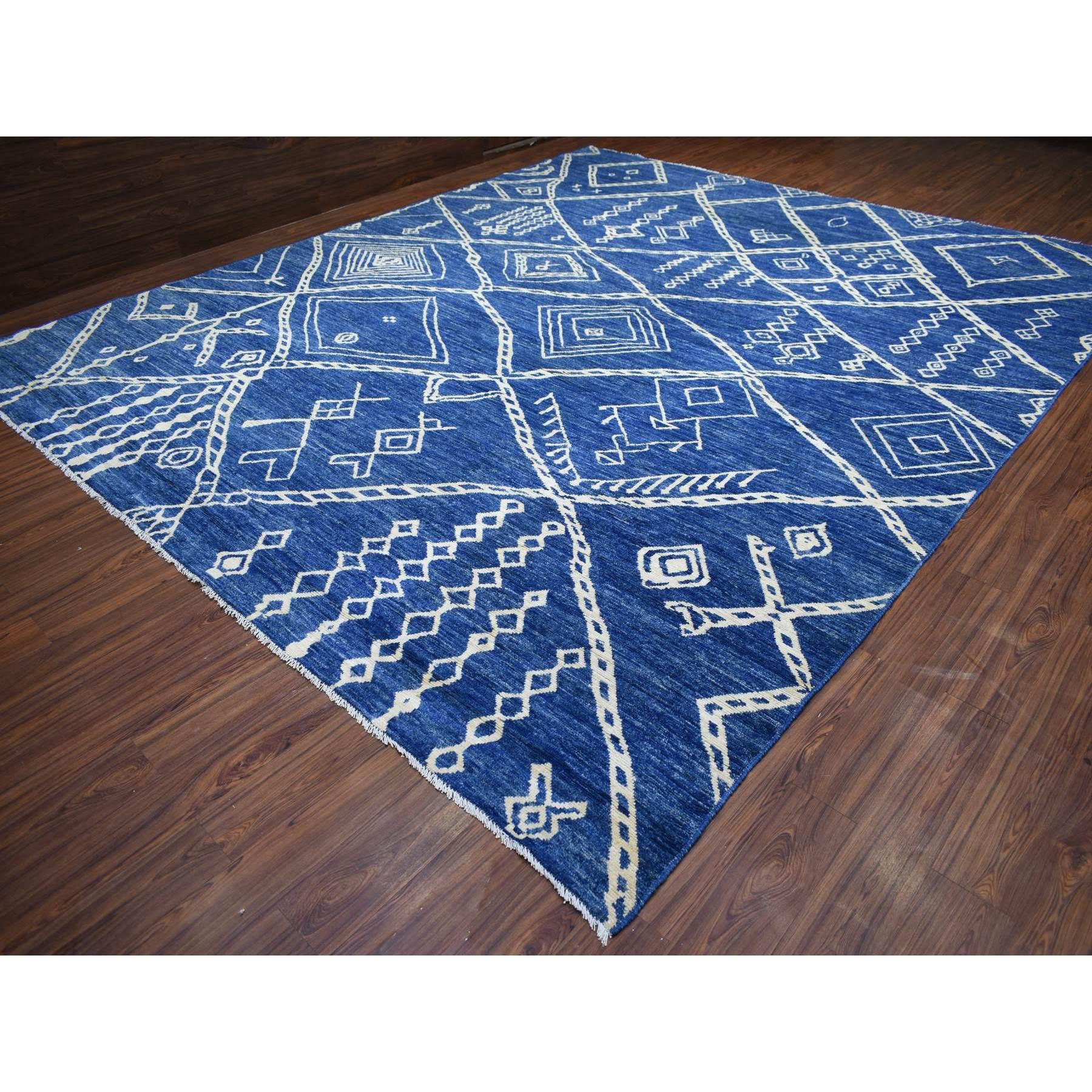 Medieval Denim Blue Hand Knotted Soft and Shiny Wool Moroccan Berber Rug 12'3