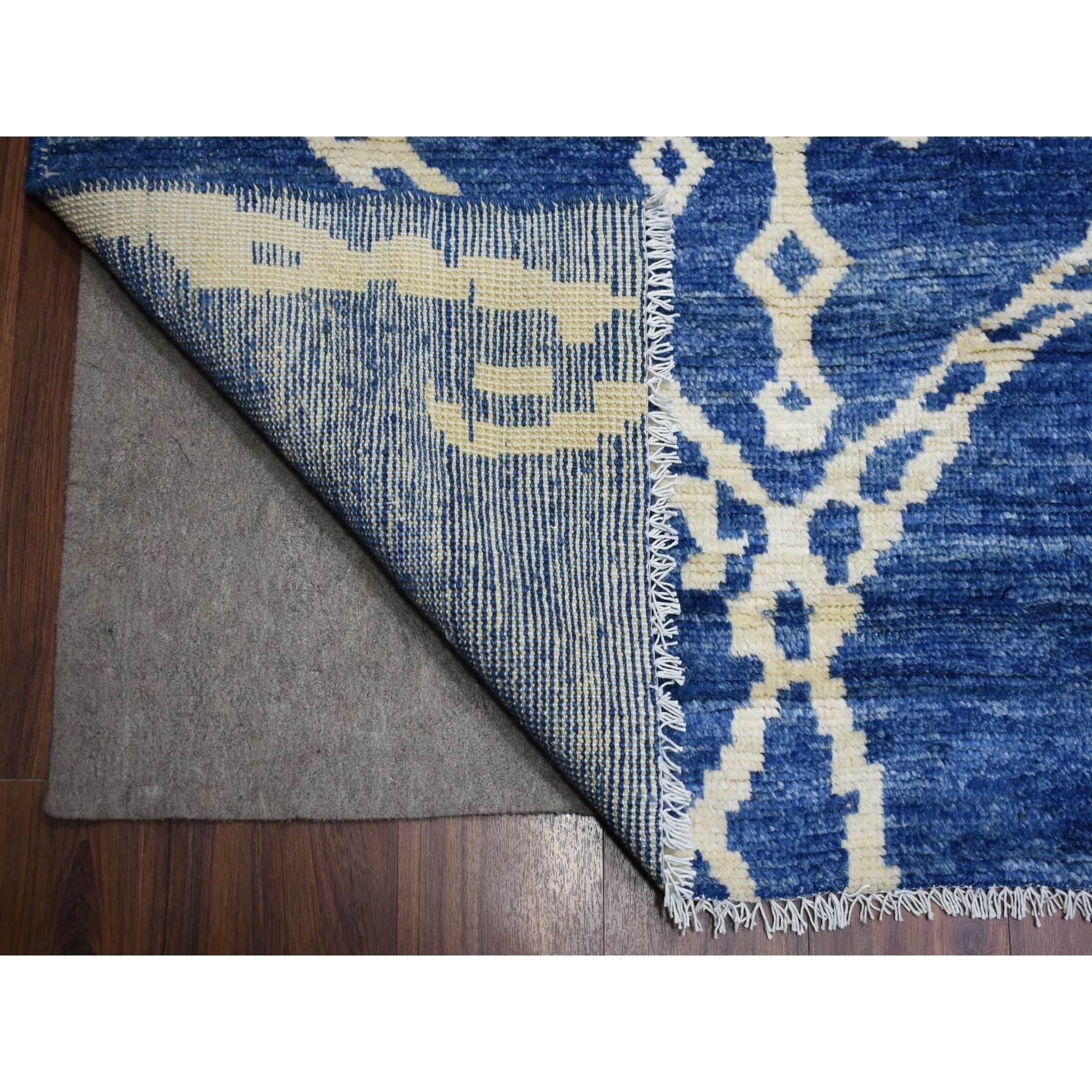 Afghan Denim Blue Hand Knotted Soft and Shiny Wool Moroccan Berber Rug 12'3