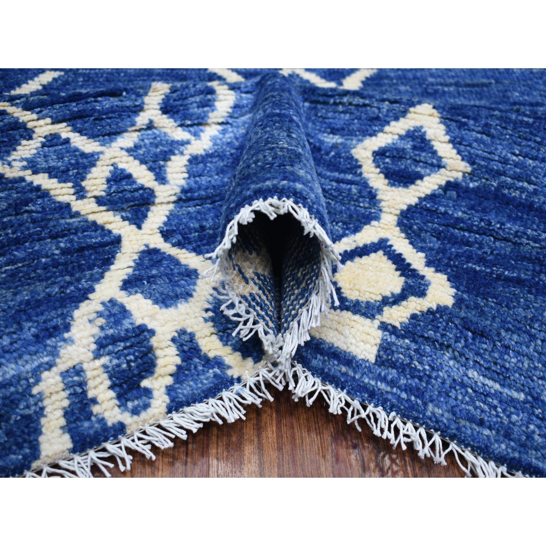 Hand-Knotted Denim Blue Hand Knotted Soft and Shiny Wool Moroccan Berber Rug 12'3