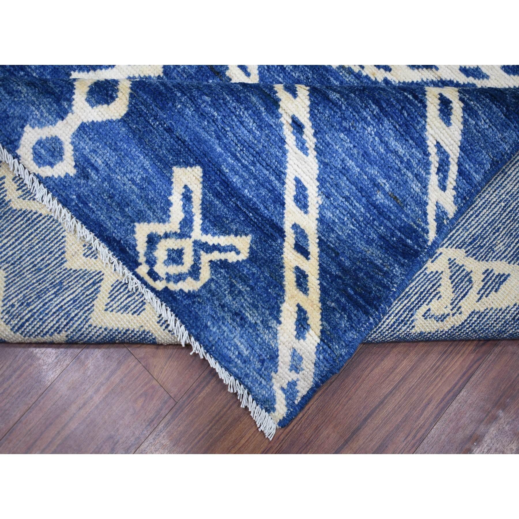 Denim Blue Hand Knotted Soft and Shiny Wool Moroccan Berber Rug 12'3
