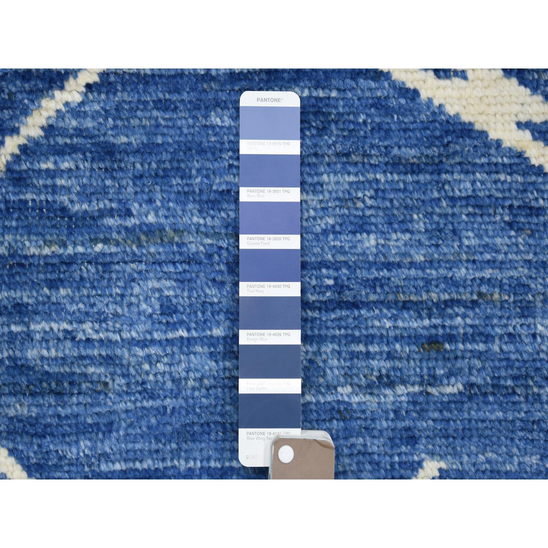 Contemporary Denim Blue Hand Knotted Soft and Shiny Wool Moroccan Berber Rug 12'3