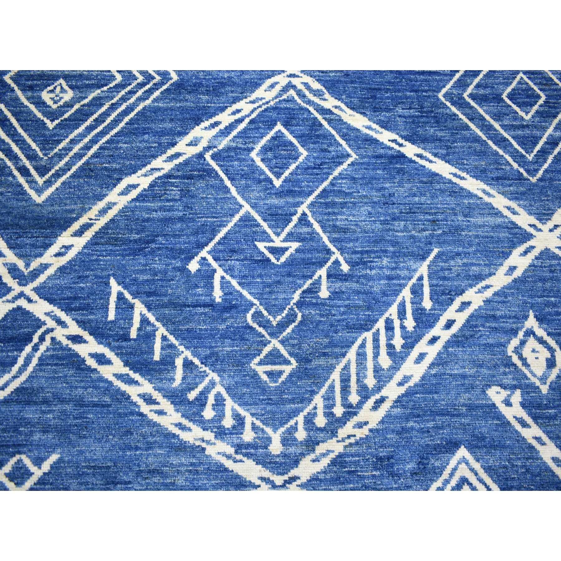 Denim Blue Hand Knotted Soft and Shiny Wool Moroccan Berber Rug 12'3
