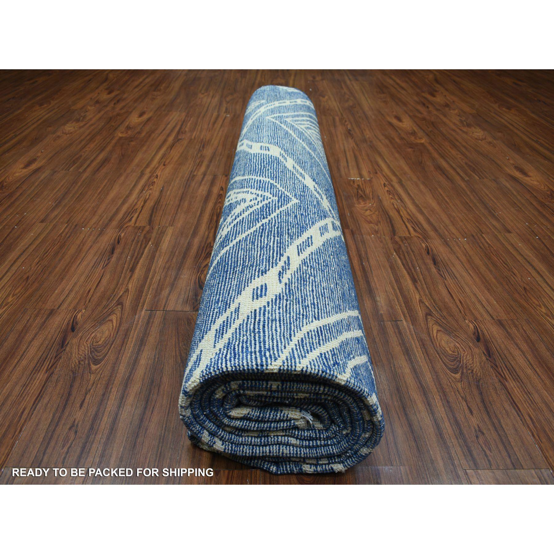 Denim Blue Hand Knotted Soft and Shiny Wool Moroccan Berber Rug 12'3