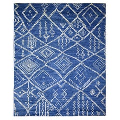 Alfombra Bereber Marroquí de Lana Suave y Brillante Anudada a Mano Azul Denim 12'3" x 14'3