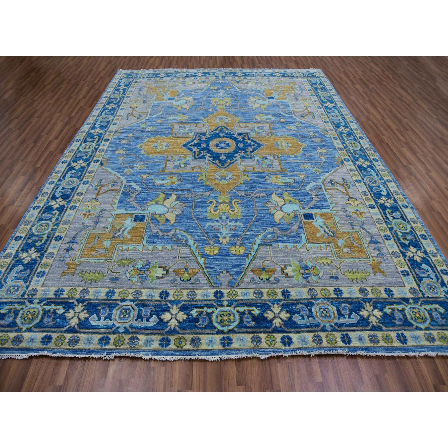 Heriz Serapi Denim Blue Heriz Design Soft Pile Hand Knotted All Wool Oriental Rug 9'2