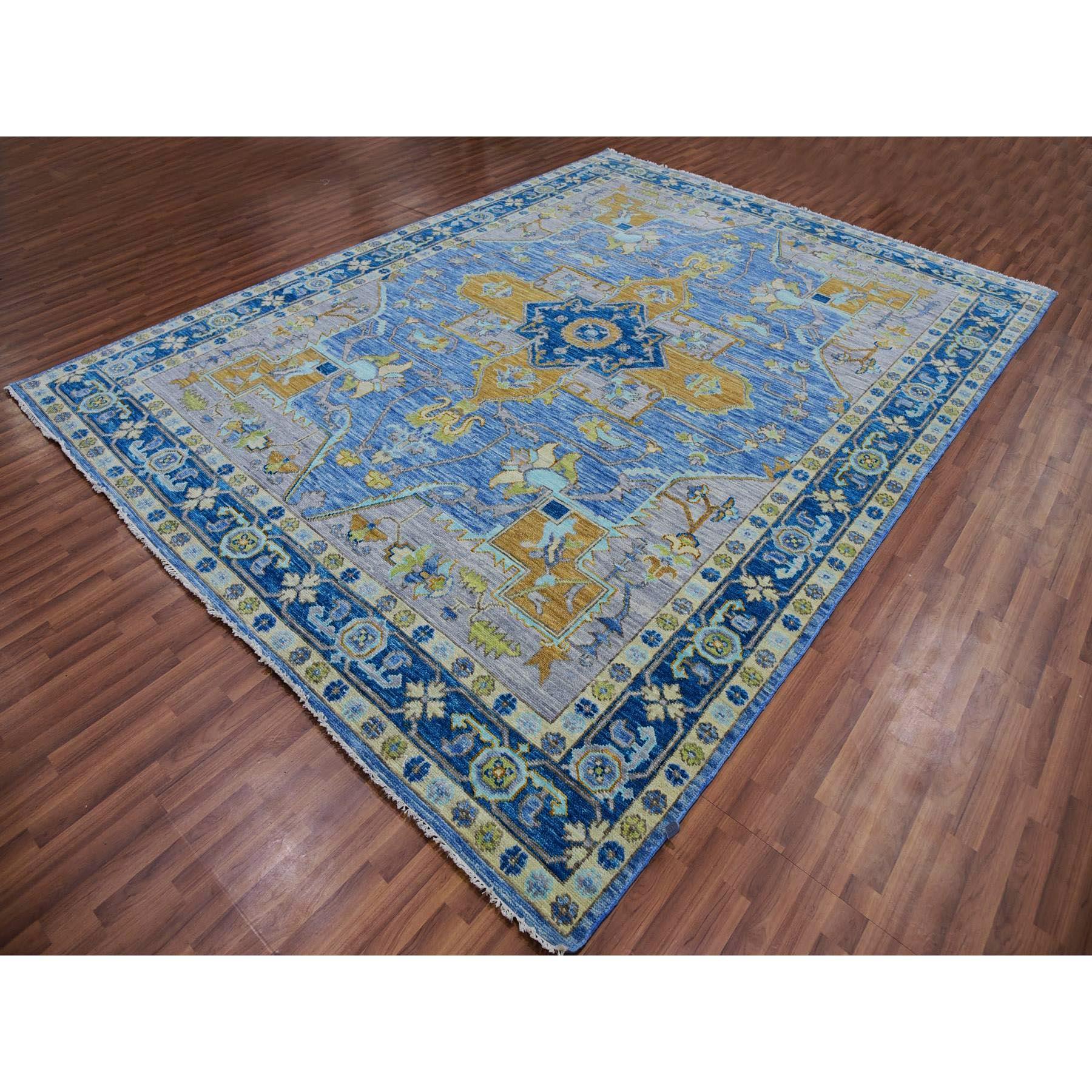 Indian Denim Blue Heriz Design Soft Pile Hand Knotted All Wool Oriental Rug 9'2