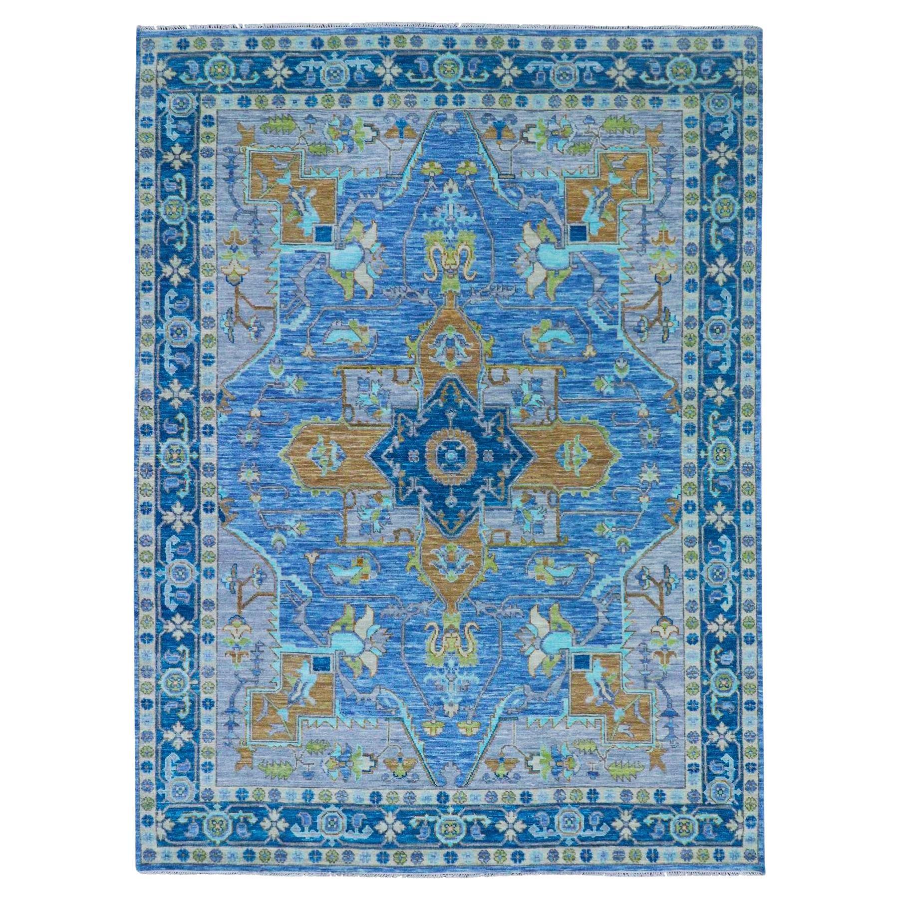Denim Blue Heriz Design Soft Pile Hand Knotted All Wool Oriental Rug 9'2"x12'2" For Sale