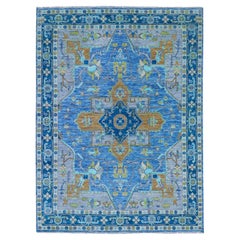 Denim Blue Heriz Design Soft Pile Hand Knotted All Wool Oriental Rug 9'2"x12'2"