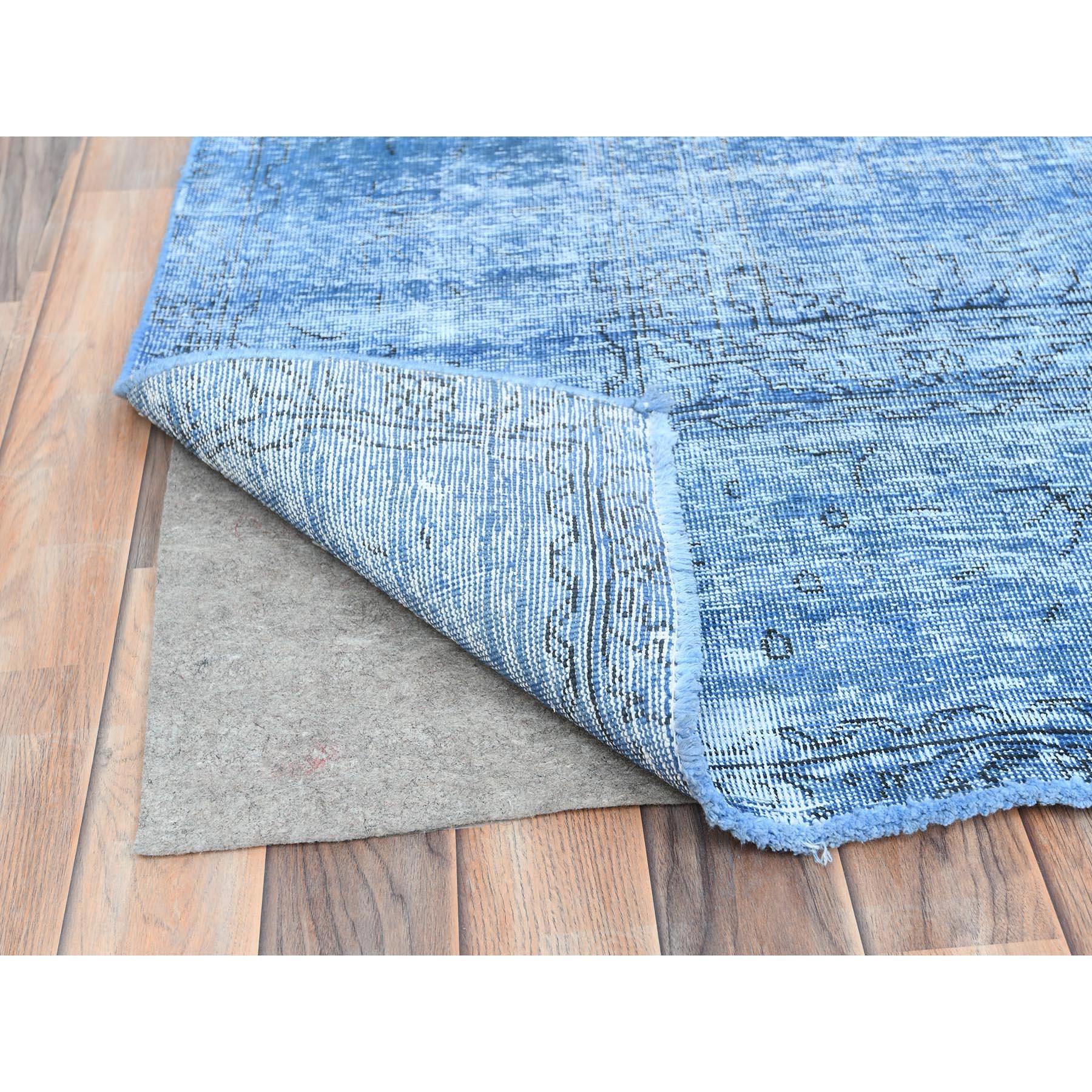 Hand-Knotted Denim Blue Old Persian Tabriz Worn Down Rustic Look Worn Wool Hand Knotted Rug For Sale