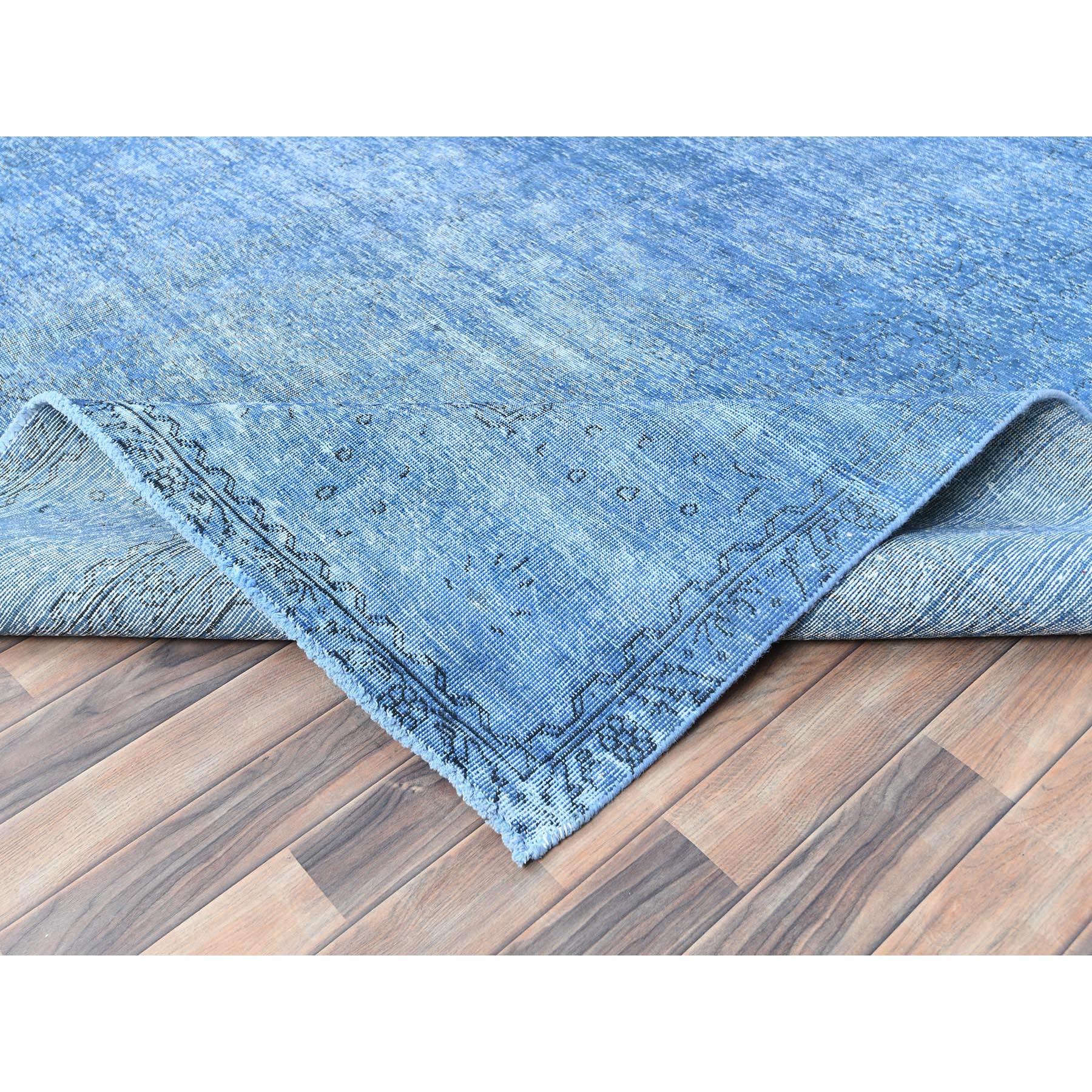 Mid-20th Century Denim Blue Old Persian Tabriz Worn Down Rustic Look Worn Wool Hand Knotted Rug For Sale
