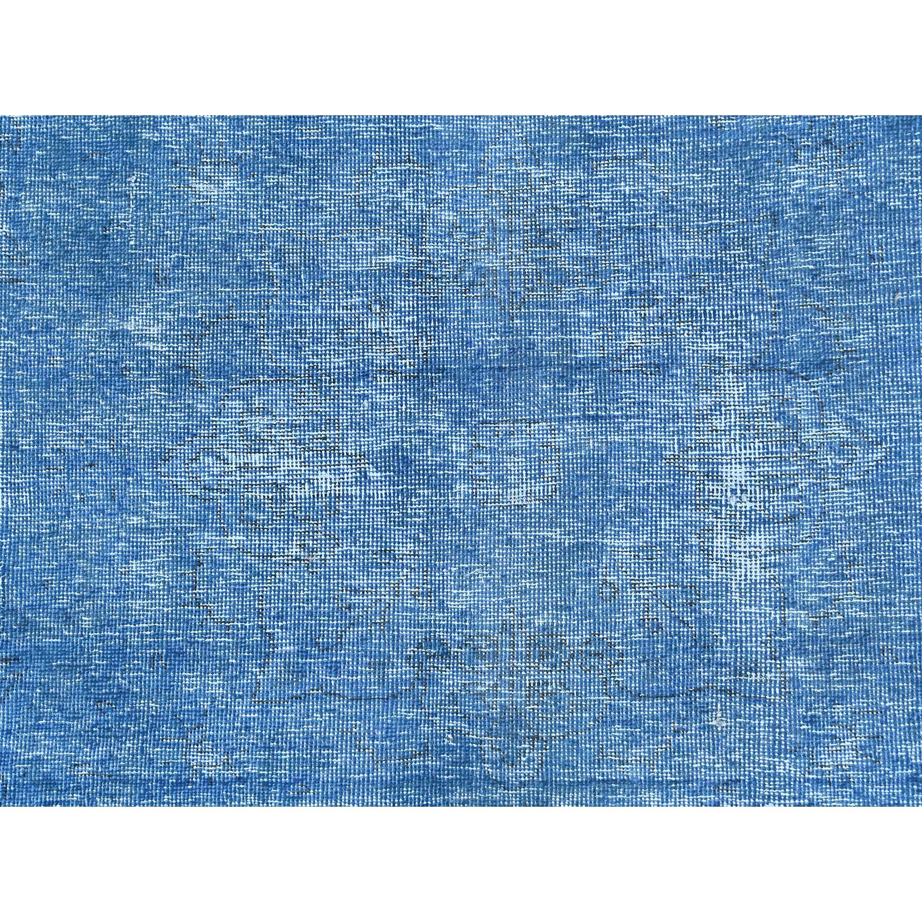 Denim Blue Old Persian Tabriz Worn Down Rustic Look Worn Wool Hand Knotted Rug For Sale 2
