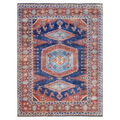 Denim Blue Organic Wool Persian Viss Design Hand Knotted Oriental Rug 9'1"x12'