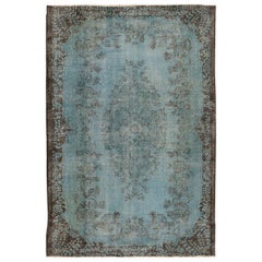 6x9 Ft Blue Color Vintage Rug, Wool Carpet, Floor Covering for Modern Interiors